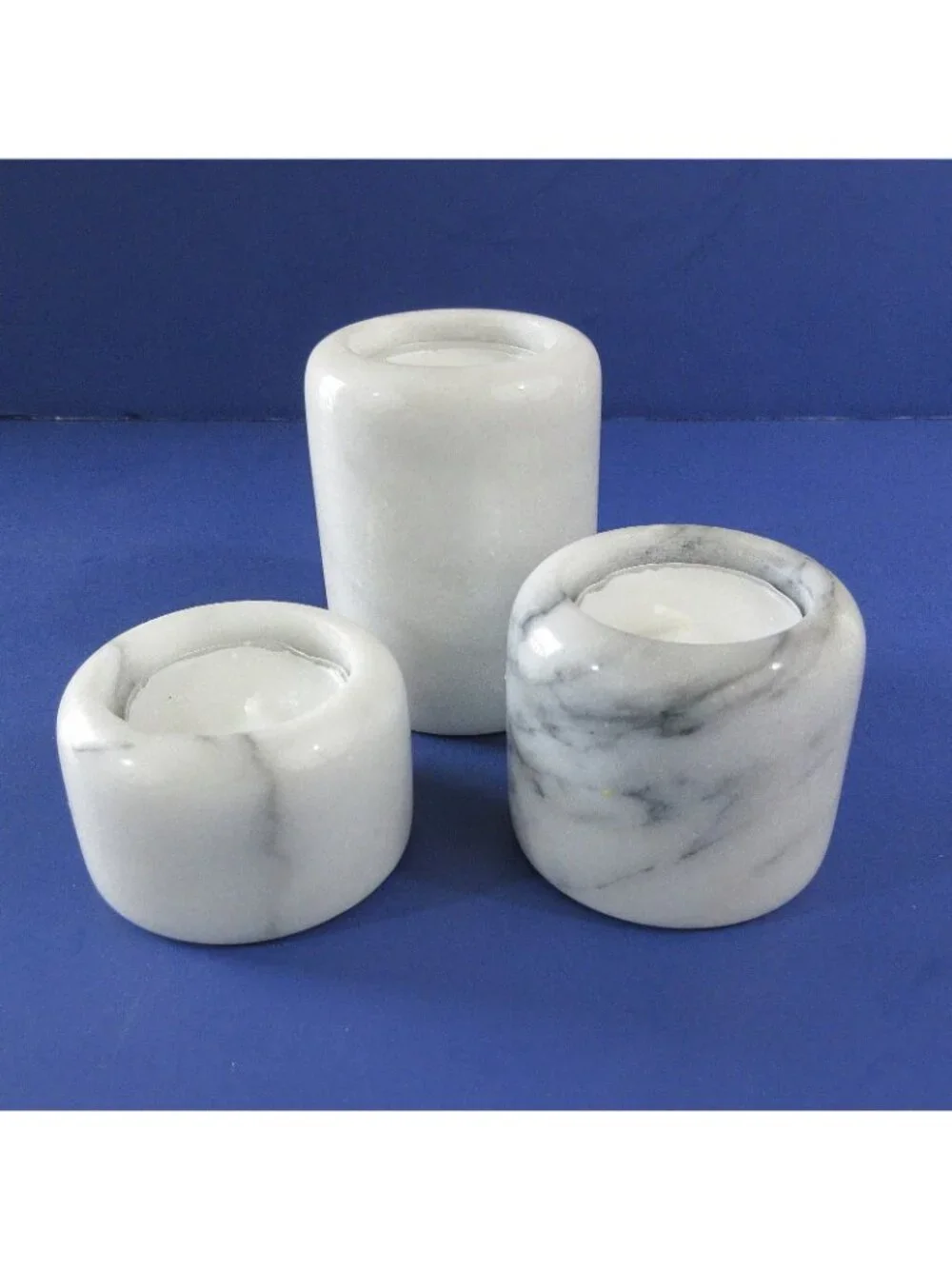 Vintage Gray & White Natural Stone Marble Salt & Pepper Shakers & Candle Holders